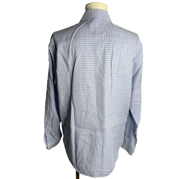 Bugatchi Shaped Fit Button Up Shirt L Blue White Checkered Long Sleeve Cotton - Picture 4 of 6